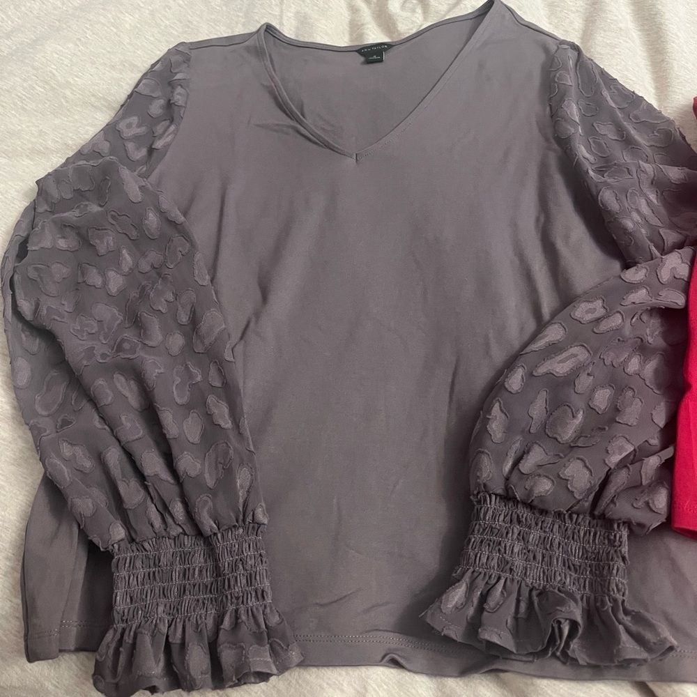 Ann Taylor Purple Blouse with Textured Sleeves